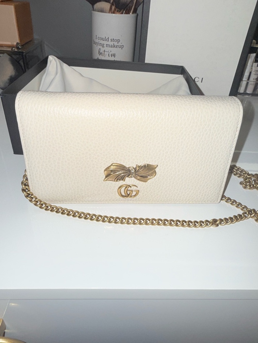 ♥️ Auth Rare Gucci Leather Purse w/ Gold GG Bow ♥️ - Picture 2 of 9